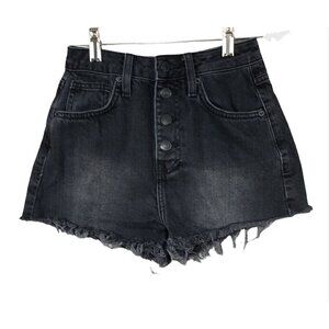 Forever 21 Cut Off Jean Shorts Women Sz 24 Button Fly High Rise Black Distressed